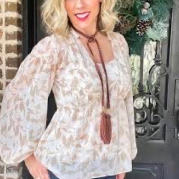 CABI “COUPLET” Y2K PEASANT EMPIRE WAIST SHEER 2 PIECE SET TAN CREAM SIZE MEDIUM - Picture 10 of 10